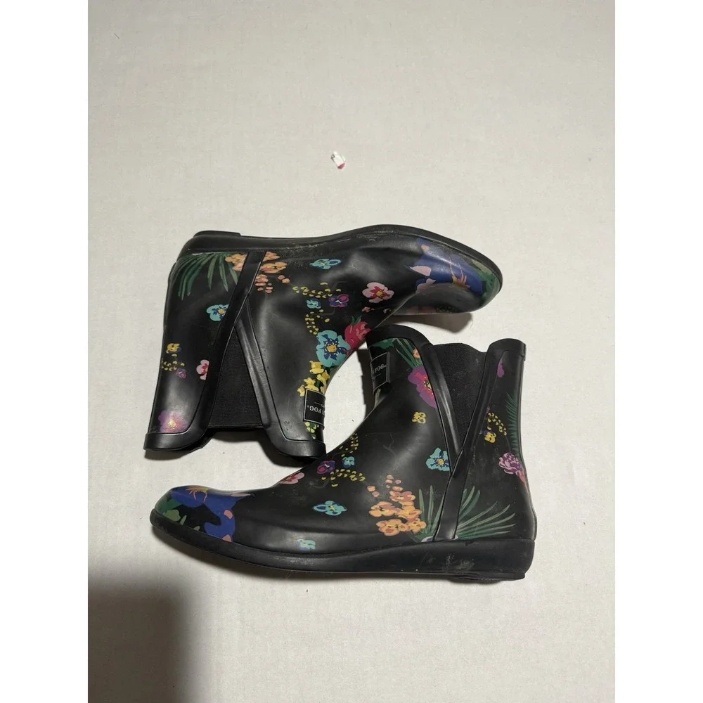 London Fog Collection Black Floral Piccadilly Rain Boots, Women's 8